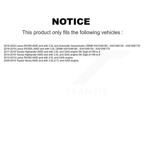 [Front Right] CV Axle Shaft NCV-TO69186 For Toyota Lexus RX350 Venza Highlander - Image 2