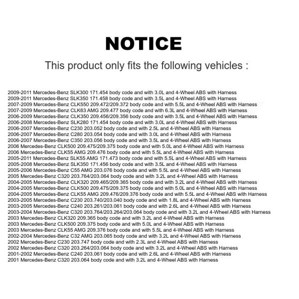 [Front] ABS Wheel Speed Sensor SEN-2ABS0087 For Mercedes-Benz C230 C240 SLK350 - Image 2