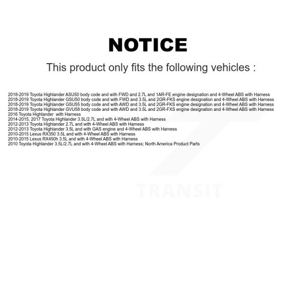 [Front Right] ABS Wheel Speed Sensor SEN-2ABS2716 For Toyota Highlander Lexus - Image 2