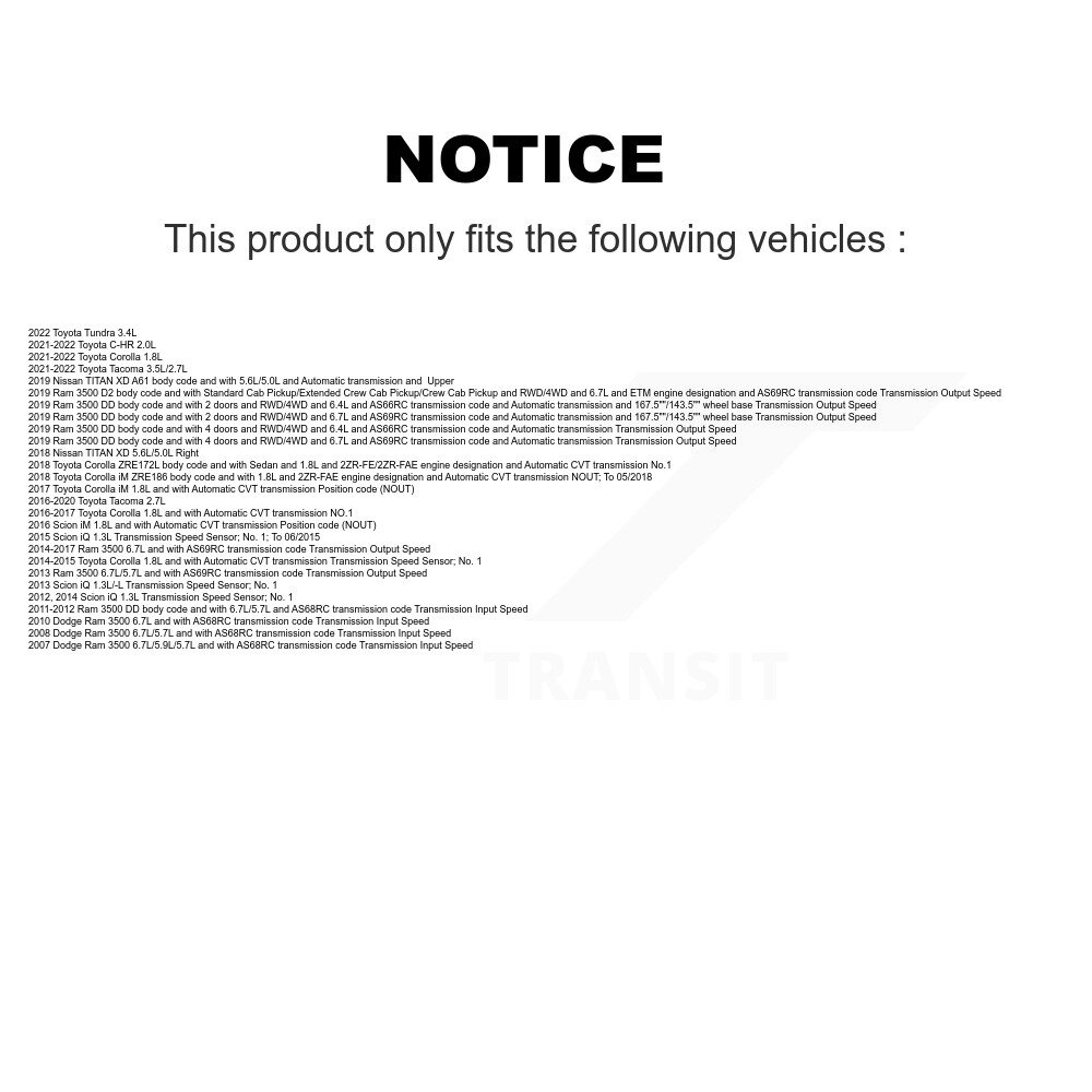 Vehicle Speed Sensor SEN-2VSS0532 For Toyota Corolla Tacoma Ram 3500 Dodge iM - Image 2